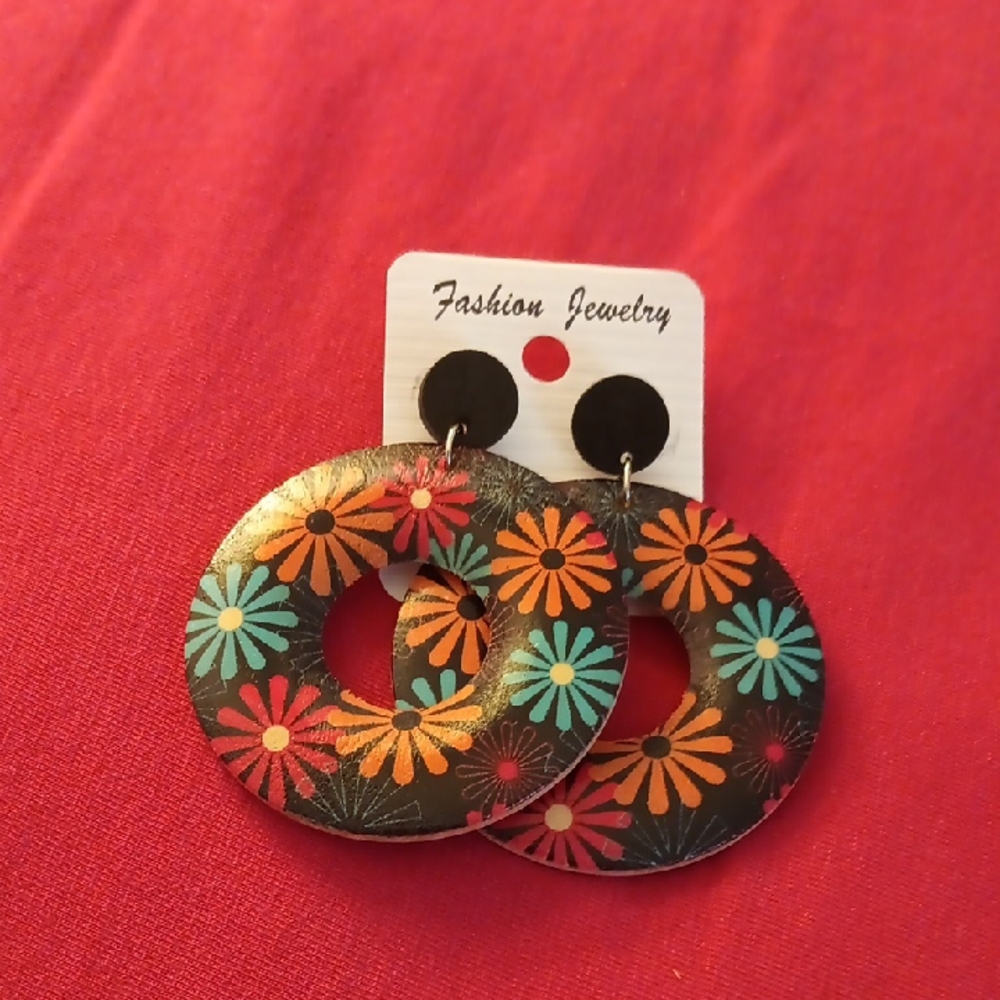 Floral Patterned Earrings - Multicolor